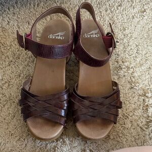 Dansko Women's Dark Brown Leather Woven Slingback Sandals